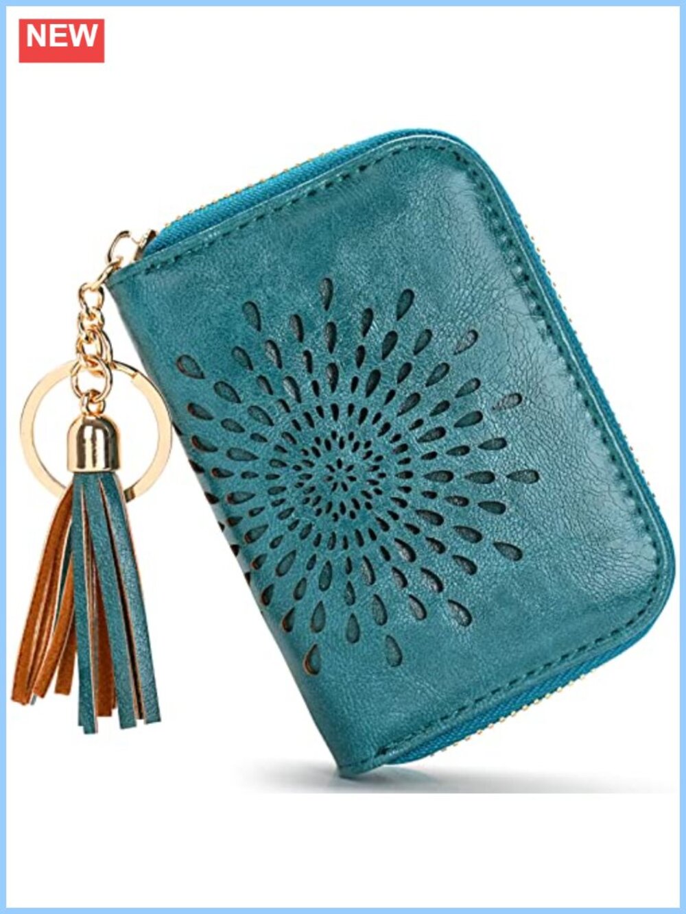 RFID Blocking Faux Leather Zipper Card Holder Keychain Small Wallet